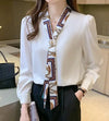 Chiffon Bow Blouse Women Long Sleeve Office Korean OL Shirt