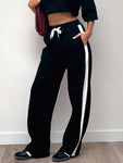 Women's Gray High Waist Drawstring Sweatpants with Side Stripe