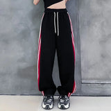 Y2K Gestreifte Jogginghose mit weitem Bein, koreanischer Streetwear-Chic