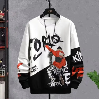 Men's Vintage Y2K Printed Round Neck Pullover Sweatshirt Fashion Trend