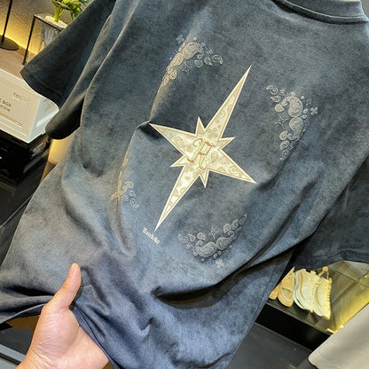 2024 Luxury Embroidered T-Shirt Men’s Casual High-Density Loose Fit Tee