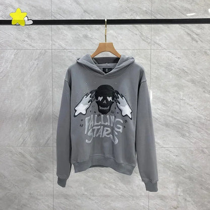 Men's Casual Foam Letters Graphic Hoodie High Quality Cotton Black Pullover