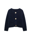 Women's Knit Cardigan Sweater - Gold Buttons & Patch Pockets
