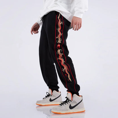 Embroidered Sports Pants Men Chinese Style Fall Wear