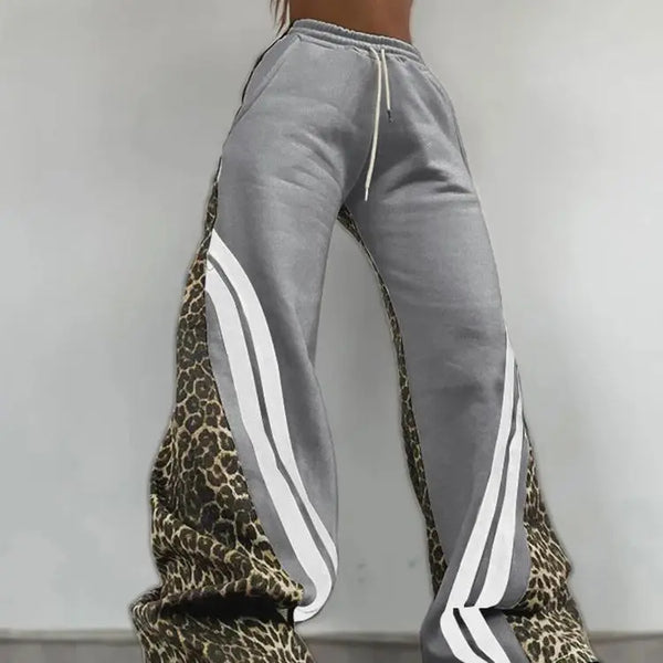 Women's Stripe Patchwork Flare Pants 2025 Leopard Print Trend