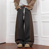 Mens Wool Pants Contrast Patchwork Wide Leg Straight Fit Trousers