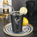 Poker Elk Black Stainless Steel Single Layer Cold Drink Cup Portable Mug