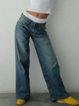 Y2K Vintage Low Rise Jeans Women Wide Straight Leg Baggy