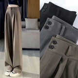 Women Fashion Suit Pants Lady Baggy Wide Straight Leg Classic Trousers