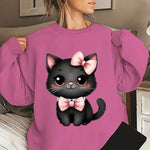 Cute Black Cat Print Sweatshirt