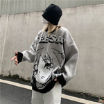 Sweaters Men Oversized  Japanese Anime Girl Fashion Cotton Knitted