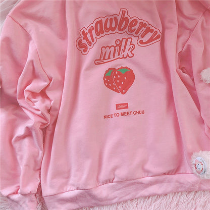 Damen Sweatshirts Harajuku Erdbeerrosa Koreanischer Stil