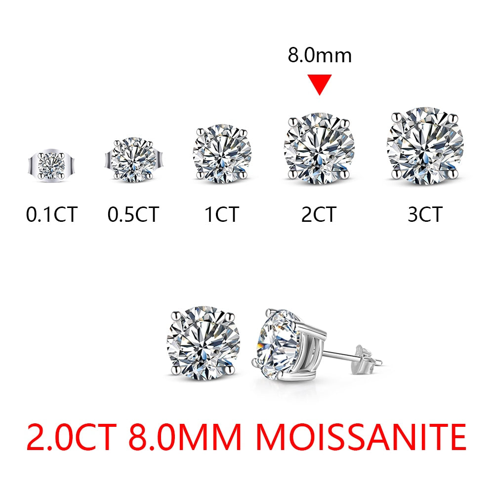 2 Carat 8.0mm D Color Moissanite Top Quality 100% 925 Sterling Silver - xinnzy