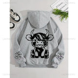 Cute Cow Graphic Hoodie Casual Winter Fall Women