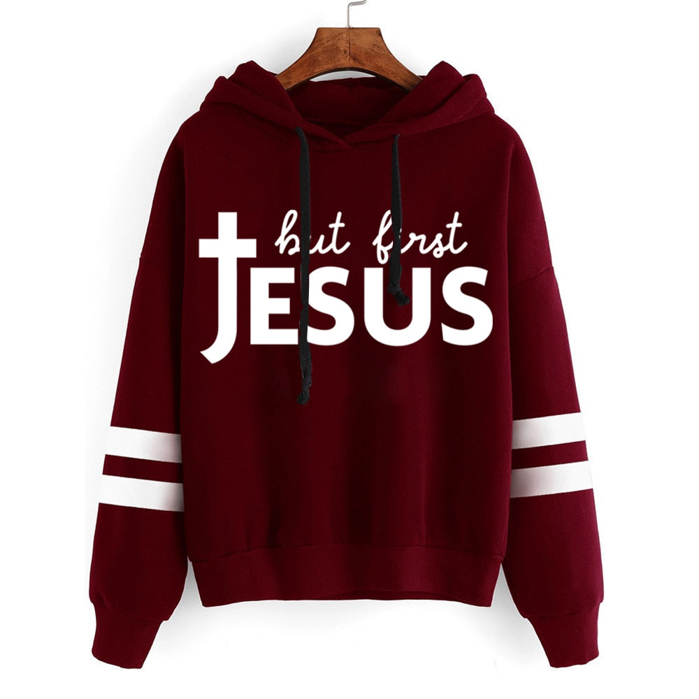 Damen-Kapuzenpullover mit Jesus-Aufdruck, ästhetischer grafischer Schriftzug, Vintage-Zitate, Langarm-Streetwear