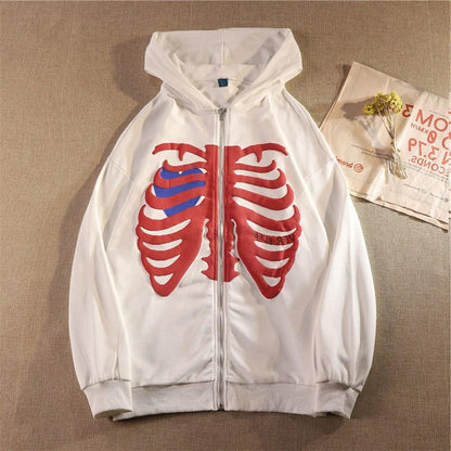 Jacken Damen Y2K Zip Up Skeleton Hoodie Streetwear