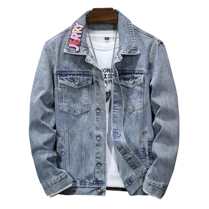 Loose Fit Cartoon Denim Jacket Men’s 2024 Retro Street Fashion