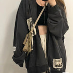 Hoodie Grunge Aesthetic Clothes Oversized Sweatshirt with Zipper Vintage