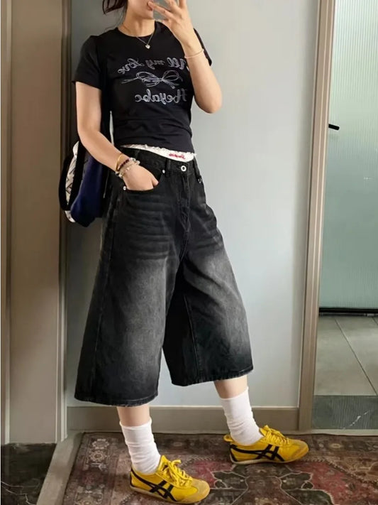 Vintage Loose Jorts Jeans Y2k Streetwear Oversize Shorts Denim Pants Baggy