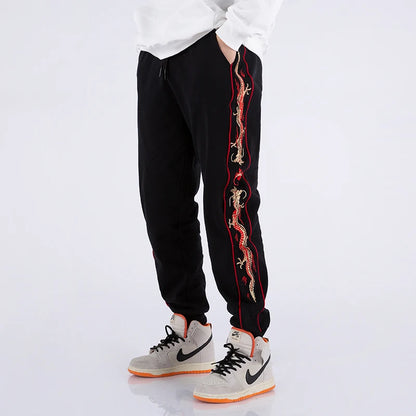 Embroidered Sports Pants Men Chinese Style Fall Wear