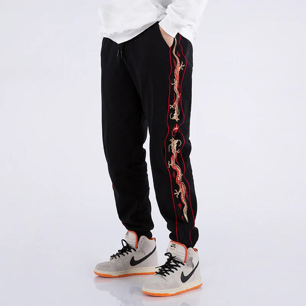 Embroidered Sports Pants Men Chinese Style Fall Wear
