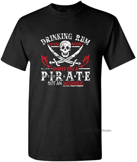 Pirate T-shirt Drinking Rum Before Noon Men Tshirt Skull Print Clothing