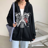 Y2K Dark Skull Skelett Zip Up Hoodie Herrenjacke