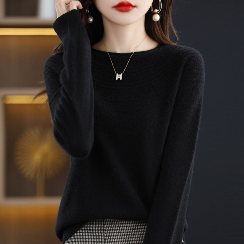 Autumn Winter New Seamless One-Line Pullover WooL Round S Neck UpperBody Hollow - xinnzy