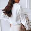 White Long Sleeve Blouse Women Stand Collar Button Up Shirt 2025