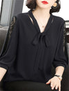 Bow Tie Collar Blouse Women Lace Sleeve Loose Spring Top