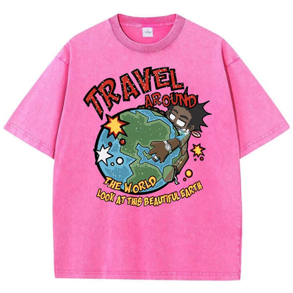 Summer World Tour T-shirt Men's Water Wash Vintage Casual Fashion Top