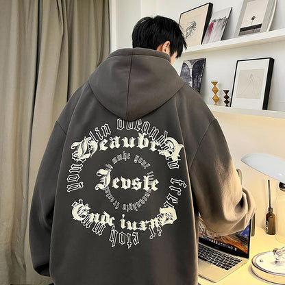 Übergroße Hip-Hop-Kapuzenpullover für Herren: Winterpullover mit Schaumdruck