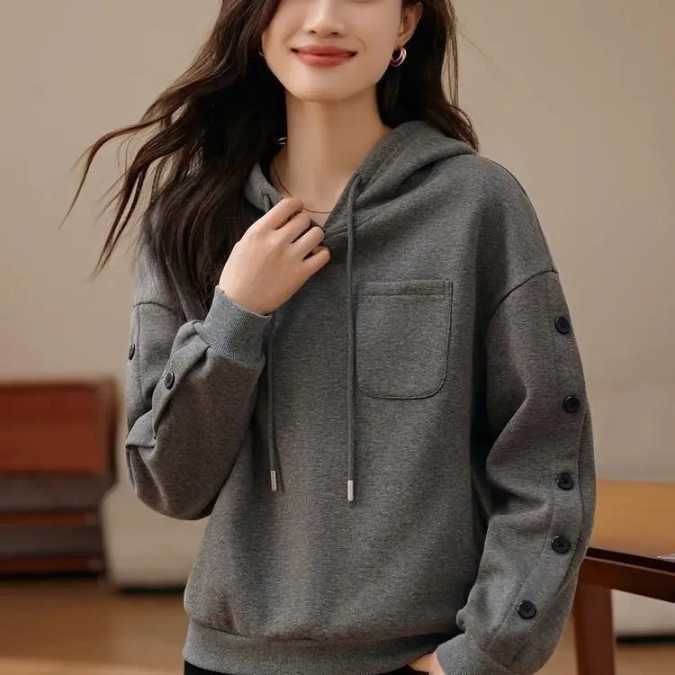 Womens Velvet Sweatshirt Oversized Structure Design Casual Fashion