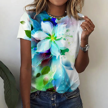 Women’s Gradient Blouse 3D Floral Print Y2K Casual Tee