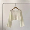 Long Sleeve Crochet Knit Top Summer Beach Bikini Cover Up Crop Pullover Wool