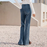 Jeans Women High Waist Slit Flare Pants Leg-Lengthening Winter