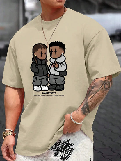 Men Summer Cartoon Tee Big Casual Cotton