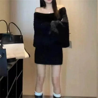 Women’s Off-Shoulder Knit Sweater – Loose Splice Pullover for Fall & Winter