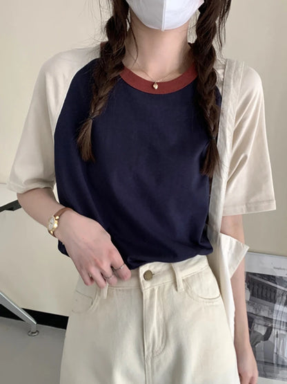 Summer Tops Women Tshirt Collar Short Sleeve Beige Blue Chic Y2k Fashion