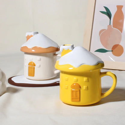 ingerbread House Ceramic Coffee Mug with Lid Cute Kitchen Drinkware