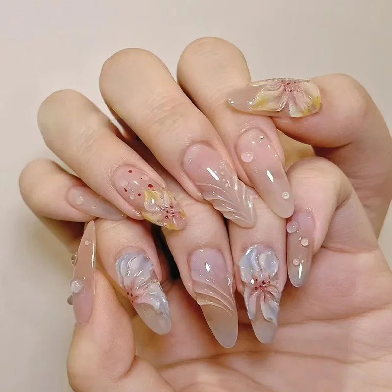 Summer Floral Short Fake Nail Tips
