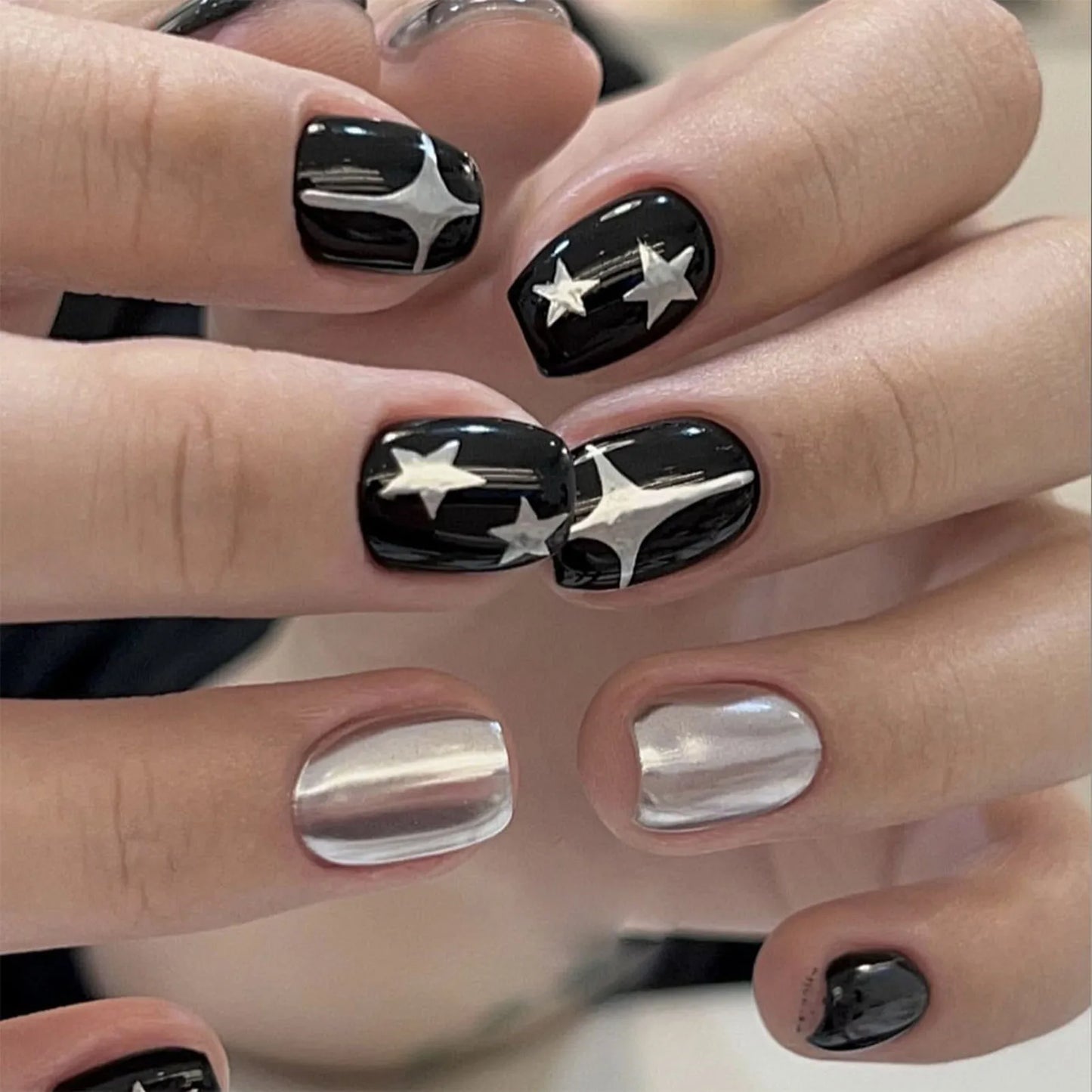 Cute Black Star with headphone 3D Press on Nails