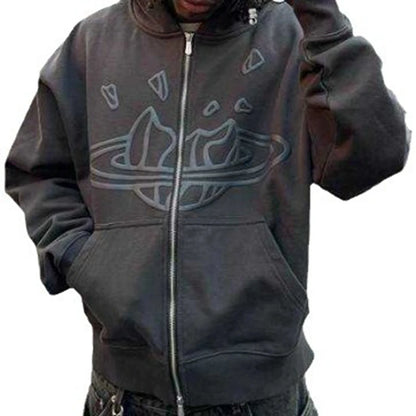 Gothic Star Print Hoodie – Oversized Y2K Winter Streetwear