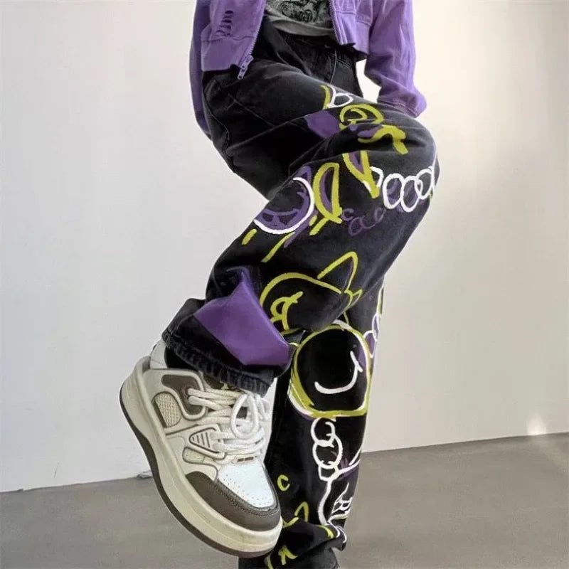 Women's High Waist Goth Punk Oversized Jeans