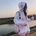 Star Letter Fashion Print Zip Up Vintage Hoodie Women Streetwear Kawaii Clothes