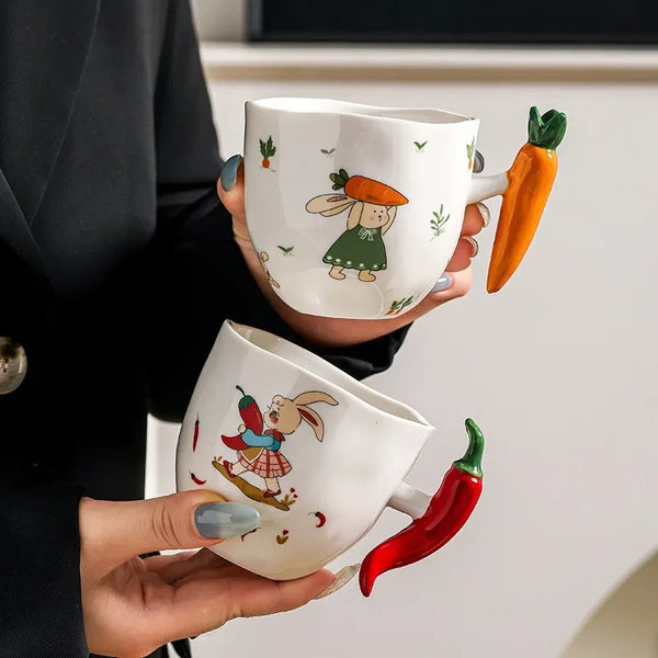 Novelty Vegetable Handle Mug Ceramic 230ml Coffee Cup Cartoon Print