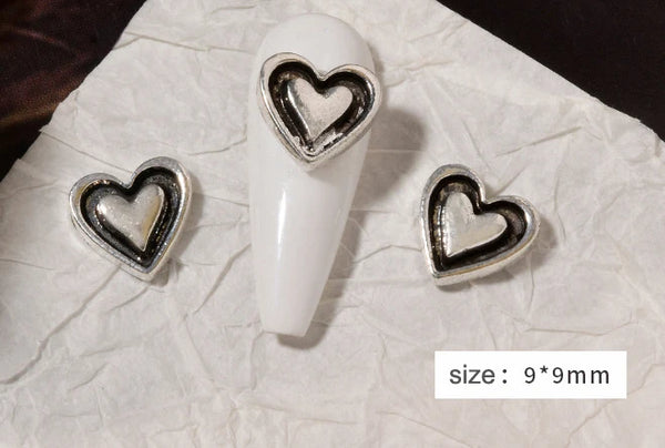 10pcs Retro Punk Nail Art Charm 3D Punk Silver Bows Heart Rabbit Dollar
