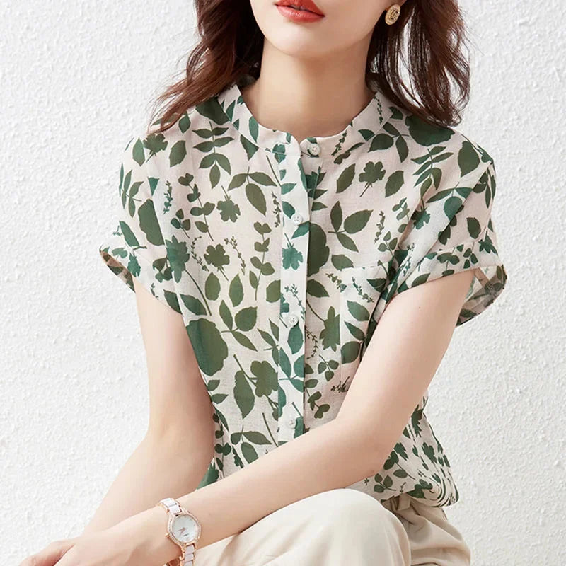 Women Summer Style Blouses Tops Lady Casual Short Sleeve Flower Print