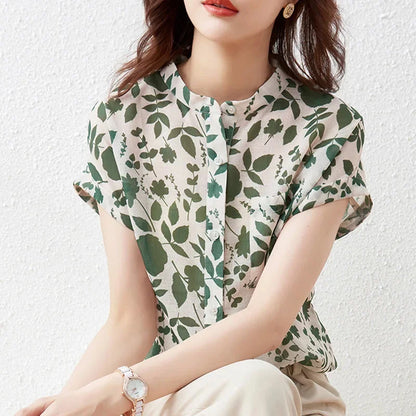 Women Summer Style Blouses Tops Lady Casual Short Sleeve Flower Print