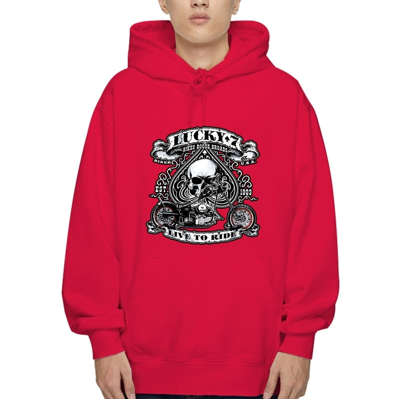 Bobber Motorcycle Lucky 7 Skull Hoodies Neuester neuer Stil für den Herbst